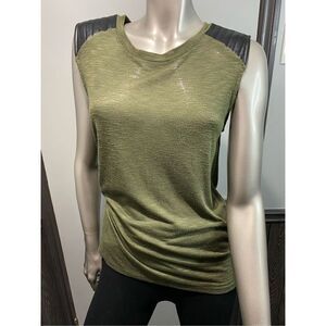 Med, Olivia Moon army green with black quilted vegan leather shoulder detail.